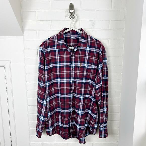 Izod Red Plaid Flannel Shirt Size L Unisex - Picture 1 of 6